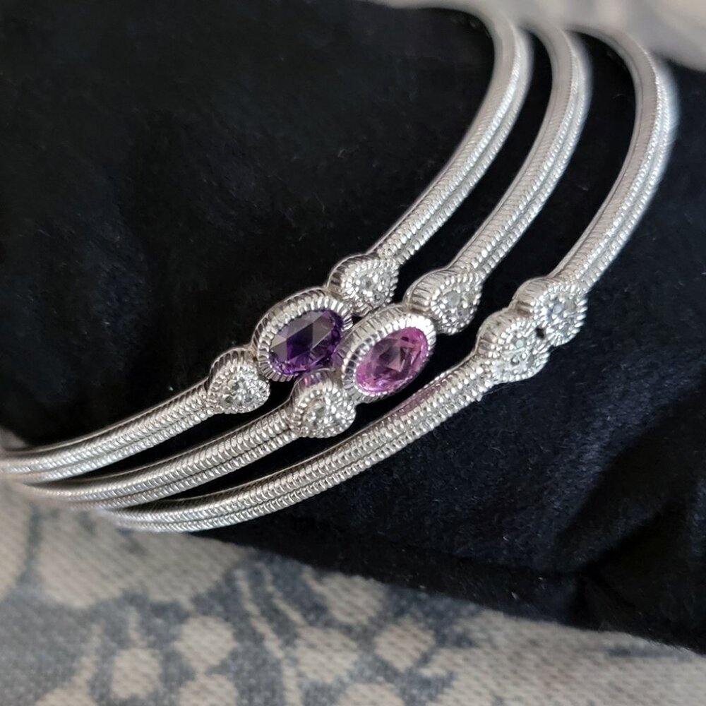 Judith Ripka Sterling Silver with Multi-gemstones Bangle Bracelet Set